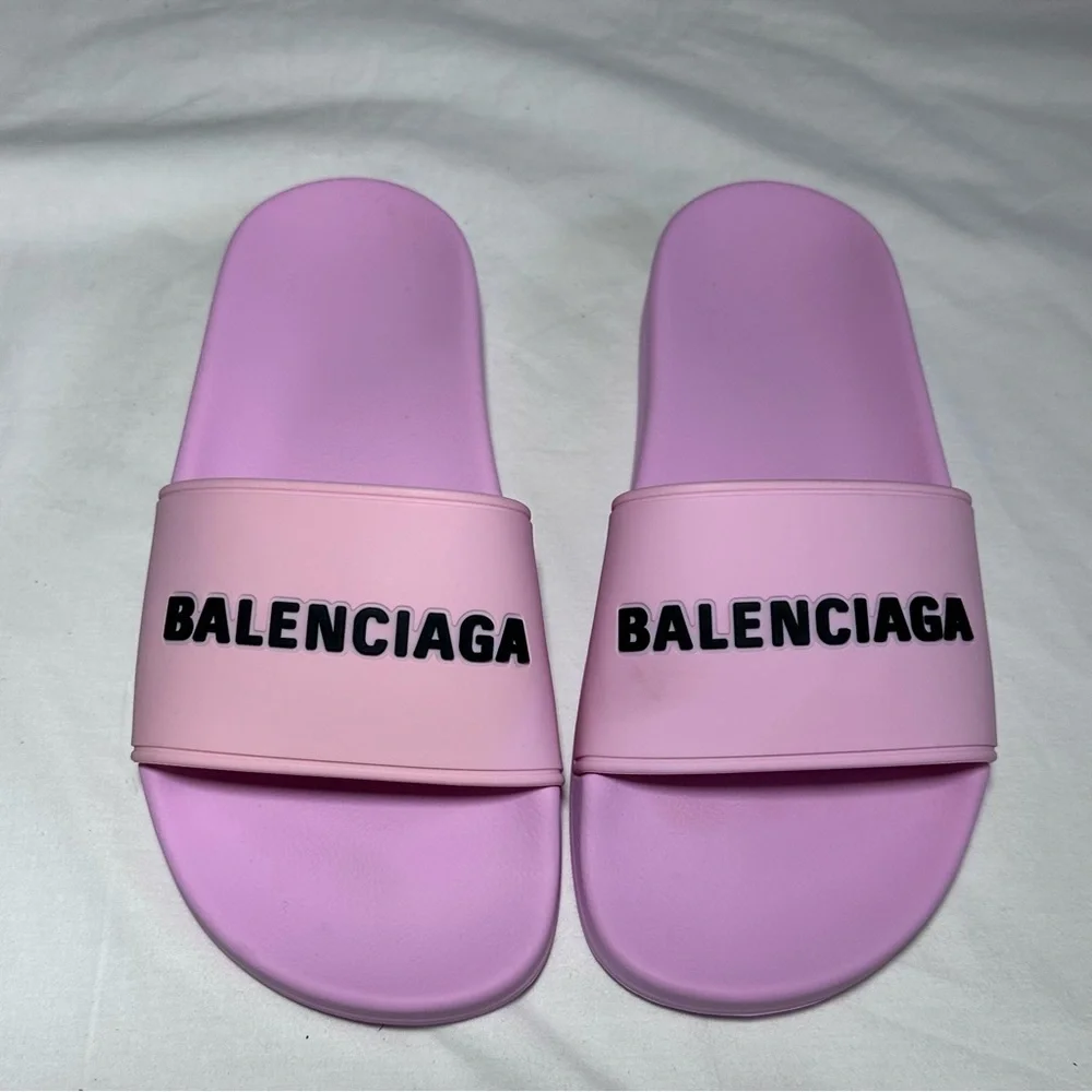Balenciaga | Pink Pool Slides Logo Sandals | 36 - Picture 4 of 11